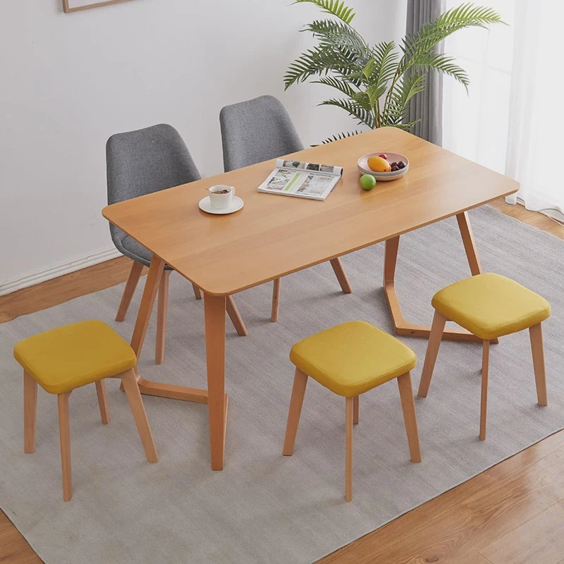 北欧实木餐桌凳软布艺梳妆凳简约时尚化妆凳餐桌方凳子高椅子