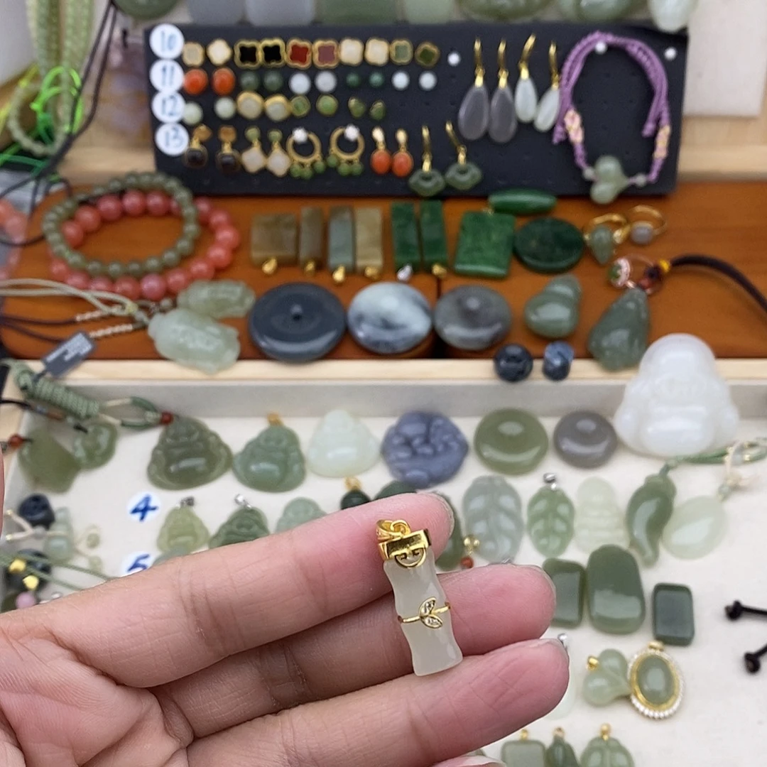 和田玉银S925镶嵌吊坠(不含链)