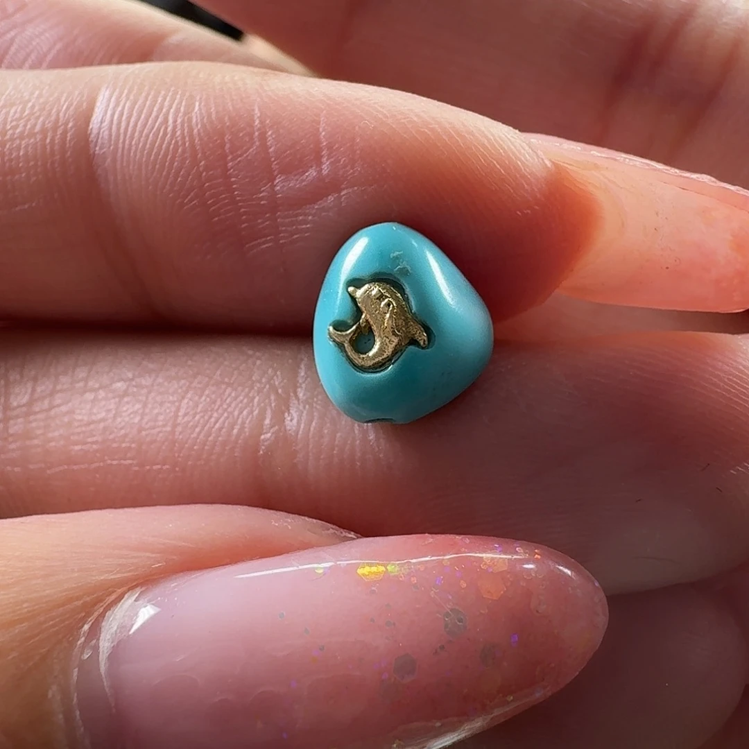 绿松石未镶嵌吊坠(不含链)金海豚糖豆