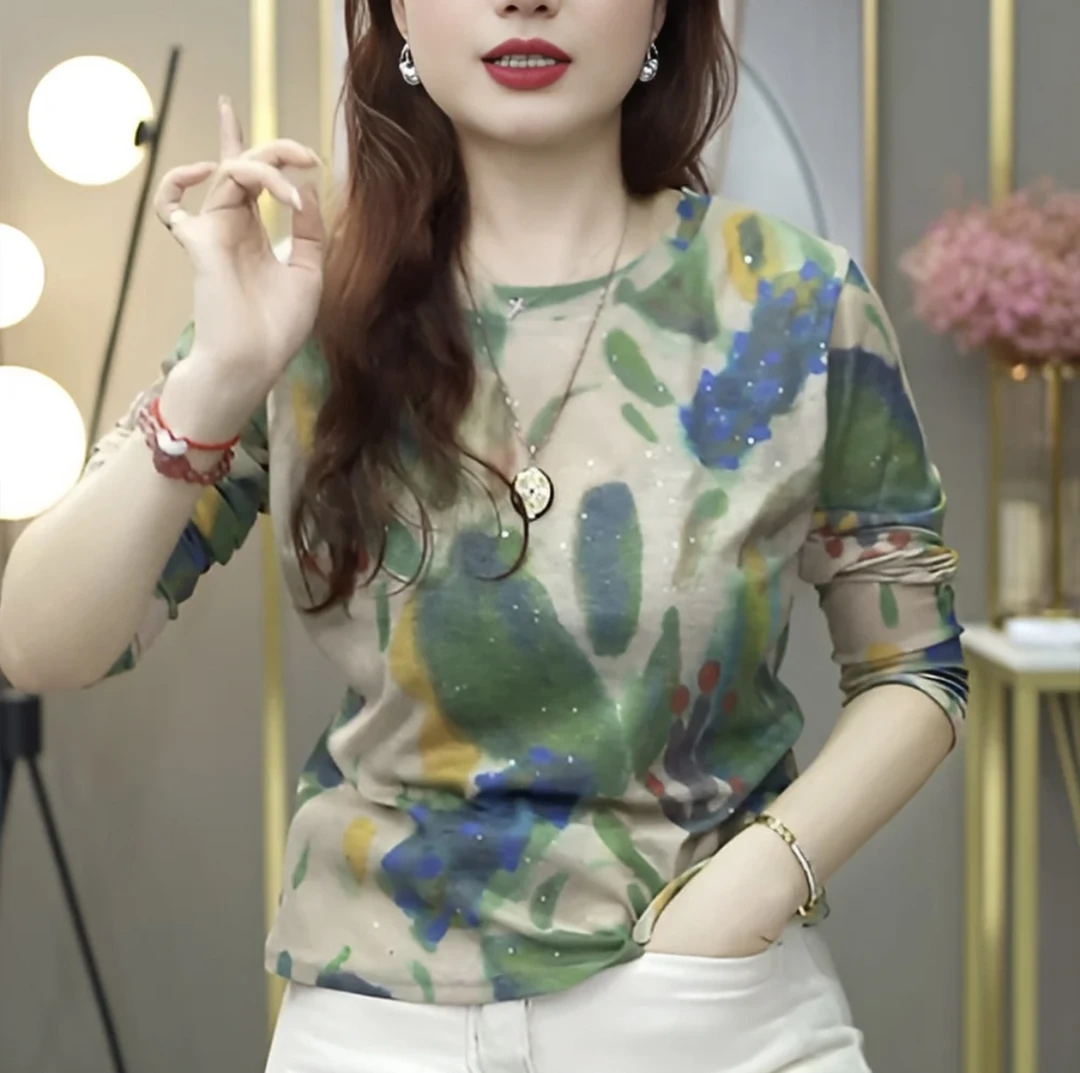 绿野仙踪 新款时尚百搭修身显瘦复古圆领长袖T恤打底上衣2175