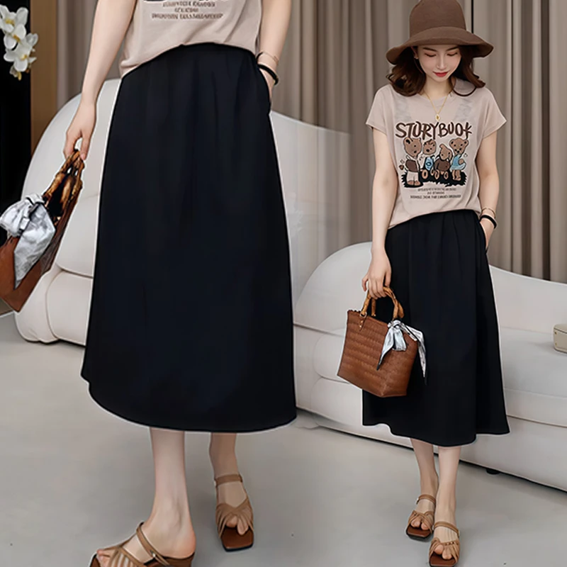 2025年夏季新款休闲洋气半身裙女时髦减龄百搭气质宽松中长款裙子