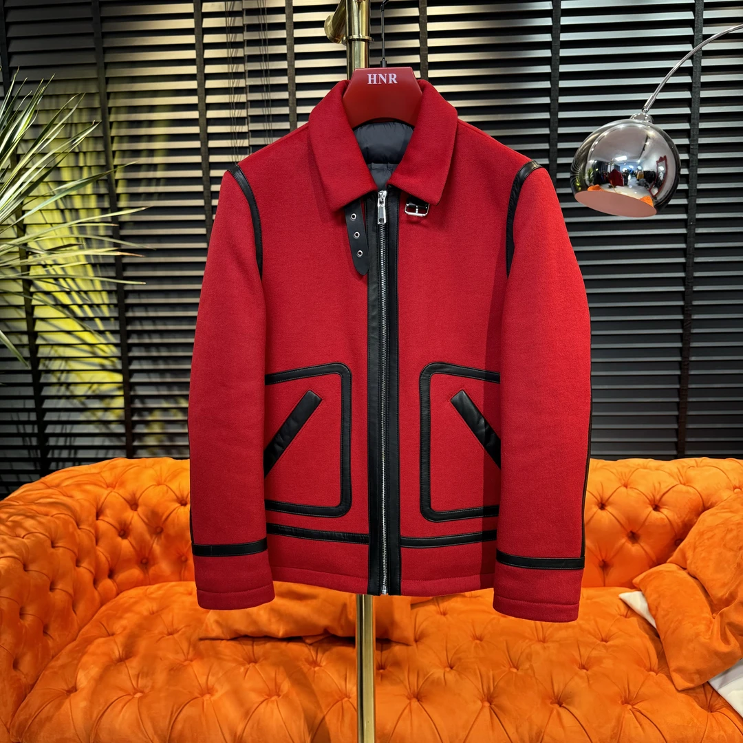 1羊皮拼接小香风潮流时尚休闲百搭简约毛呢羽绒服88232