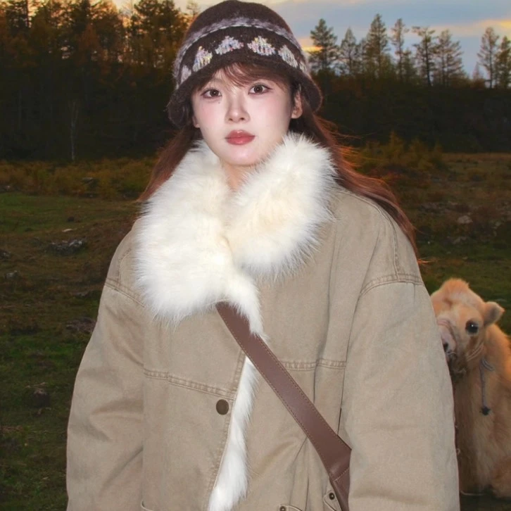 巨好看工装风可拆卸毛领棉服女2025冬季韩系新款高级感保暖棉衣