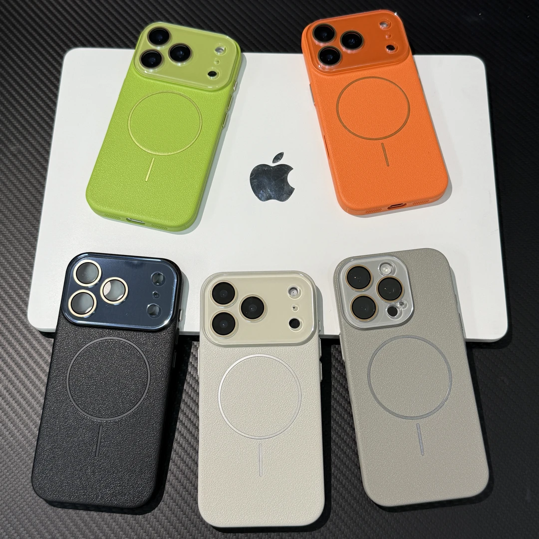 雅天立纯色无线充磁吸皮纹适用iPhone17/16镜头膜手机壳苹果15/13