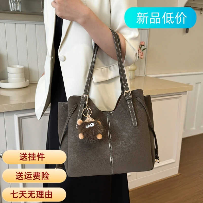 包包女秋冬美式复古大容量托特包手提单肩通勤包水桶包美拉德风潮