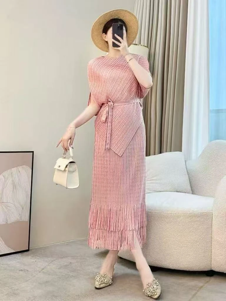 三宅烫金优雅风女装时尚套装流苏裙裙子