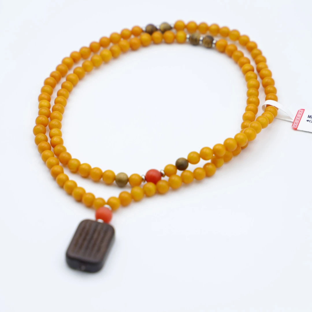 ML05039老蜜蜡  精品 108 长脖挂 沉韵 -HD