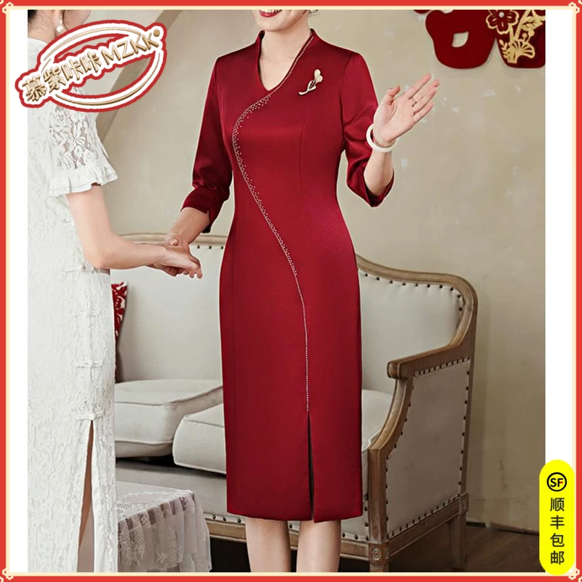 青春的婚纱妈妈礼服改良旗袍秋冬奶奶喜宴礼服年会喜庆礼服