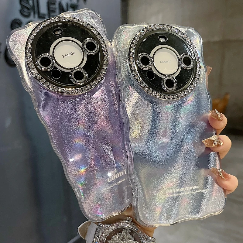 适用华为mate70系列苹果新款手机壳水波纹紫色全包满钻精孔镜头框