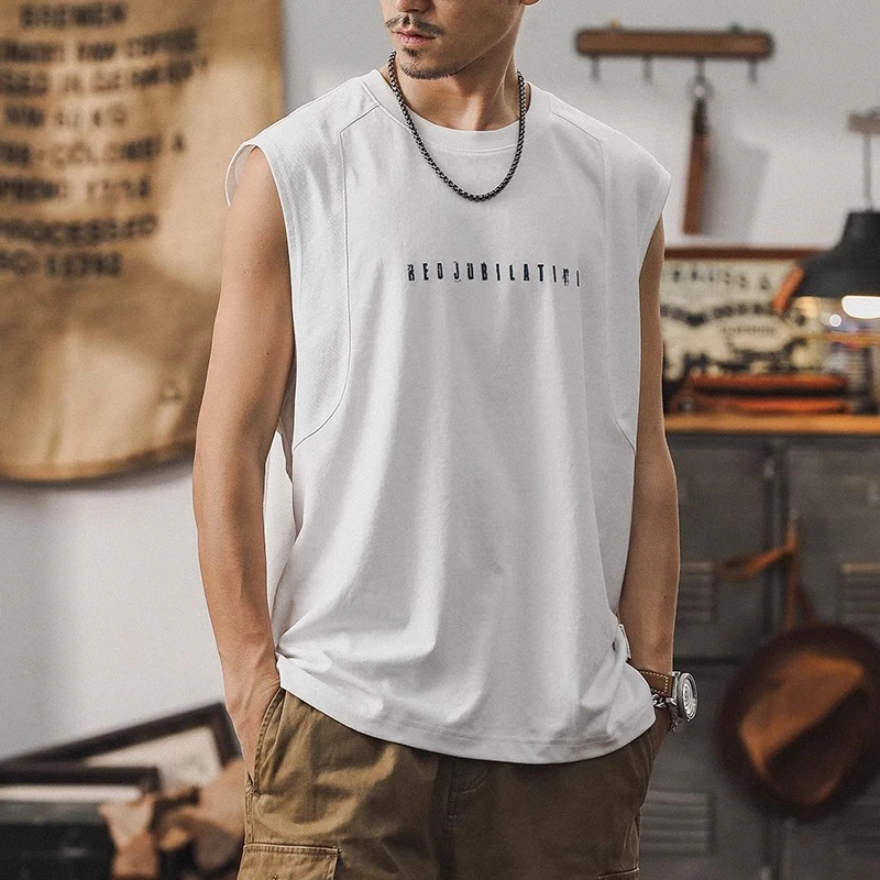 美式无袖背心男士夏季新款潮流大码运动圆领轻薄健身坎肩打底汗衫