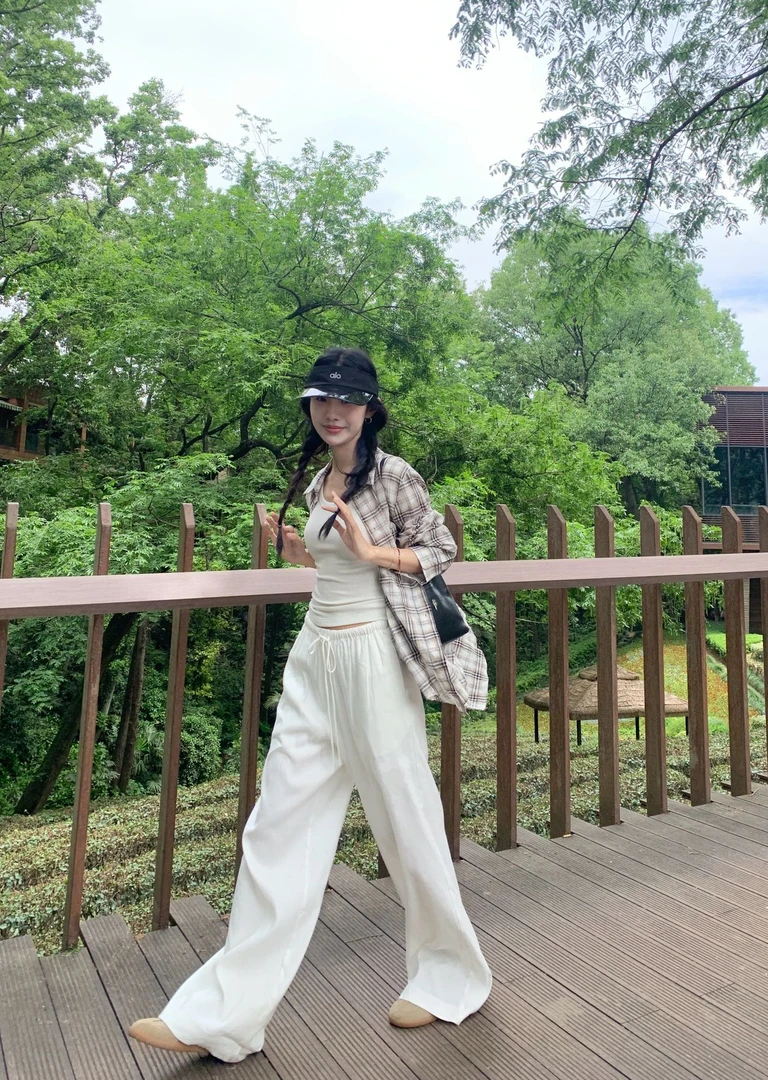 “白富美” 人手必备两条 白色不透巨显瘦天丝亚麻休闲裤女士纯色