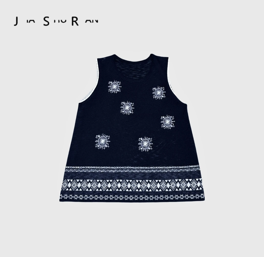 JSR studio 【花样年华】针织刺绣宽松提花无袖背心