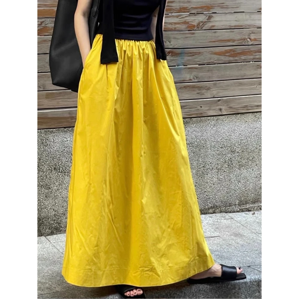 一眼相中的款！黄色a字长裙到脚踝法式气质高腰显瘦遮肚子半身裙女