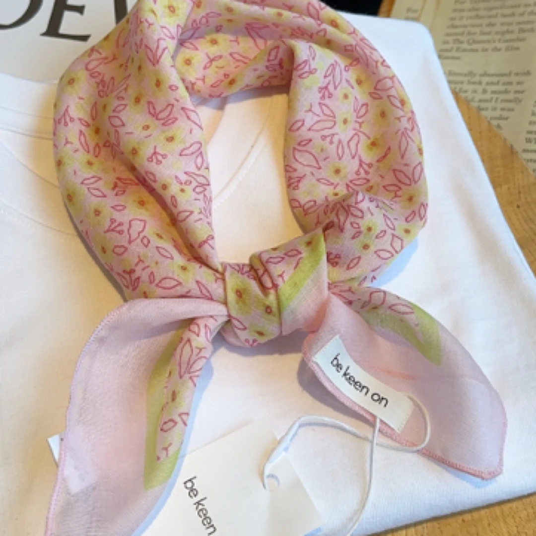 植物花卉百变夏季宝宝成人百搭丝巾不掉色法式气质薄款ins小方巾