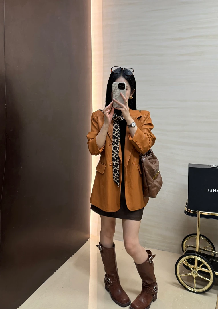韩版东大门气质时尚宽松休闲设计感西装皮衣8297