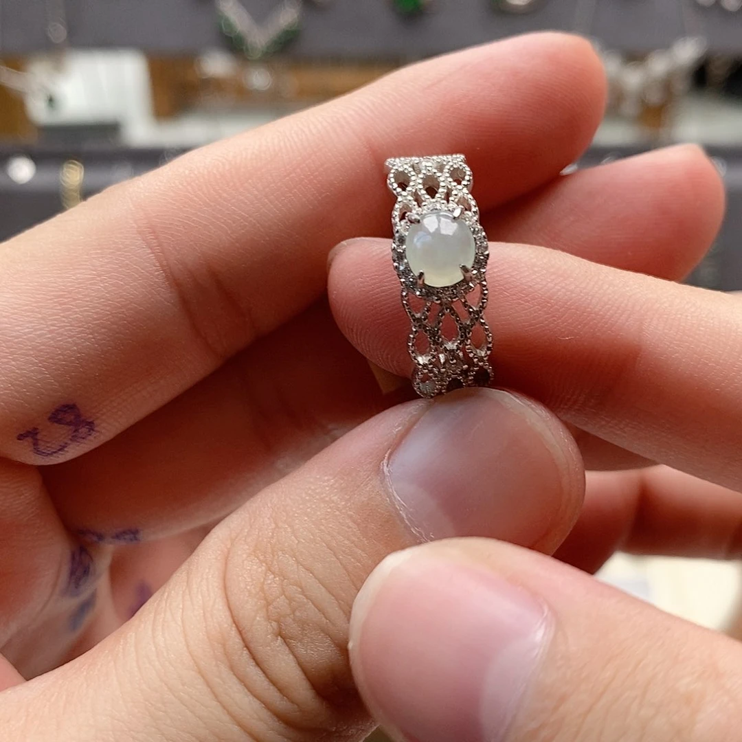 小***珠翡翠戒指银S925镶嵌0046