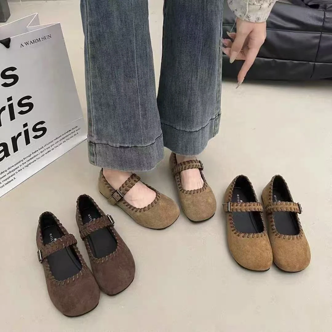爆款复古小众秋冬新款软底平底懒人一脚蹬单鞋1505-1