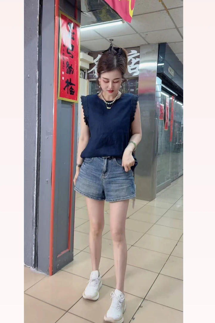 0006亚麻侧扣百搭上衣