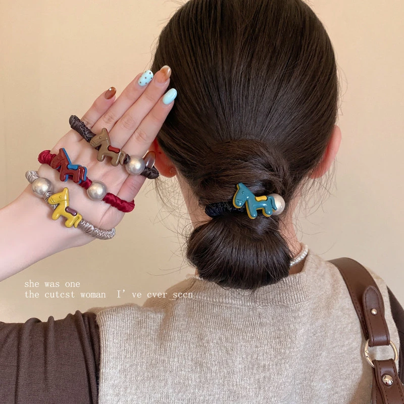 韩国卡通小马圆珠无痕发圈新款简约温柔扎发橡皮筋高弹力耐用发饰