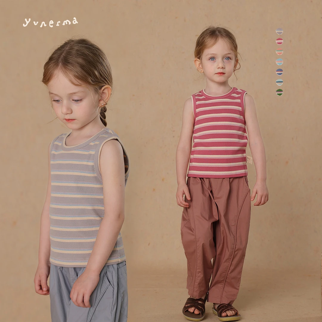 允儿妈女童2025夏季新款百搭坑条背心宝宝夏天洋气吊带儿童上衣潮