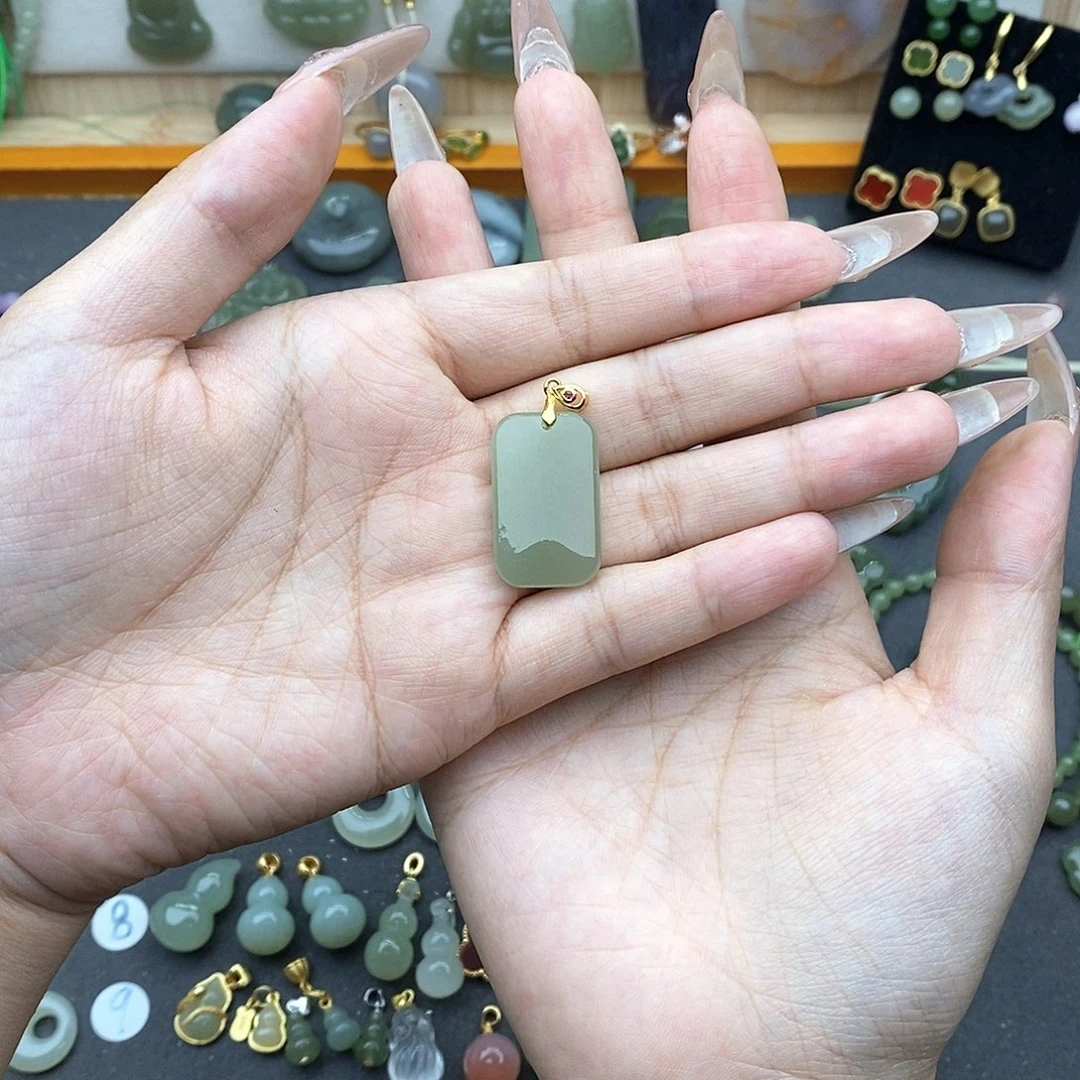 和田玉银S925镶嵌吊坠(不含链)