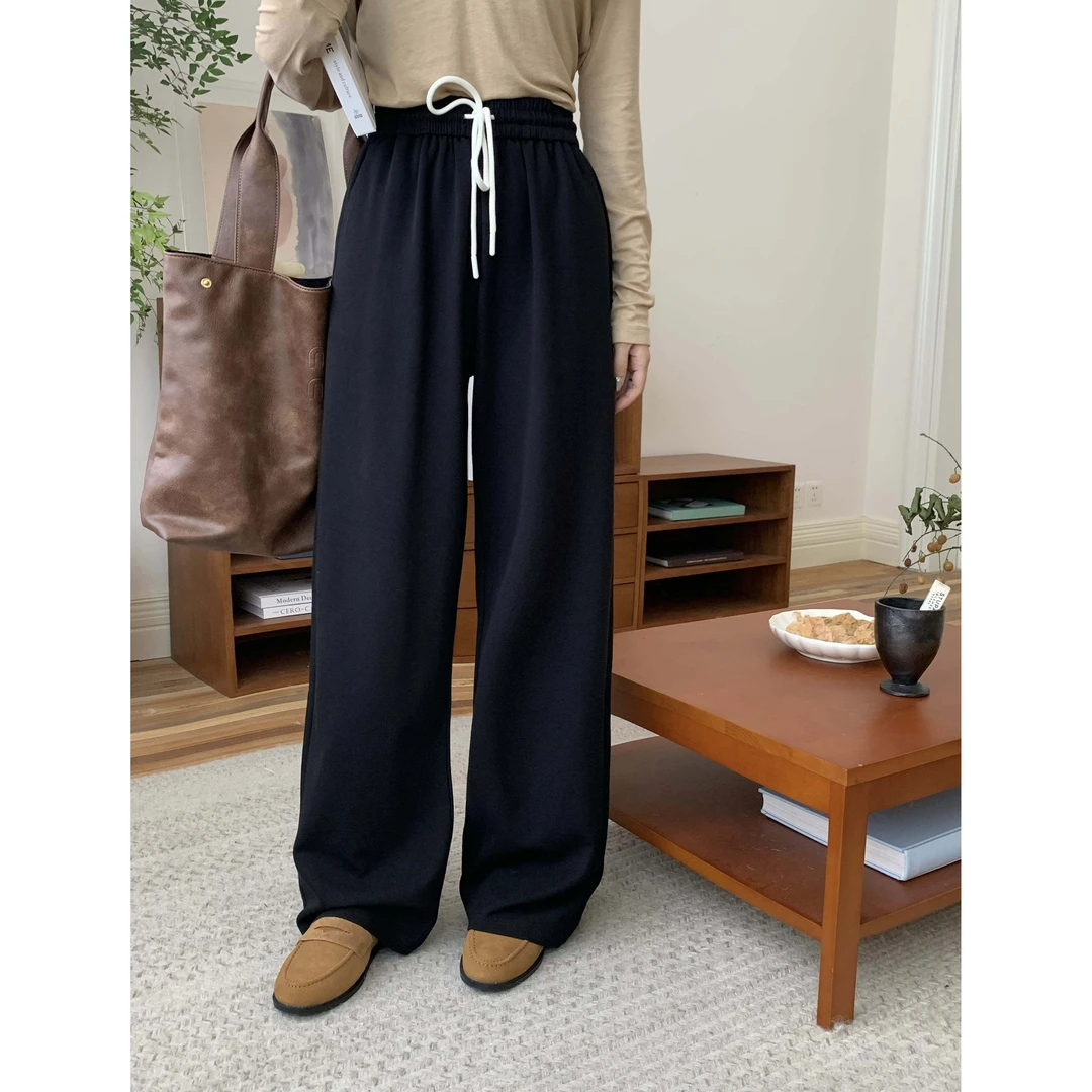 L-1418#韩版通勤百搭休闲松紧直简裤