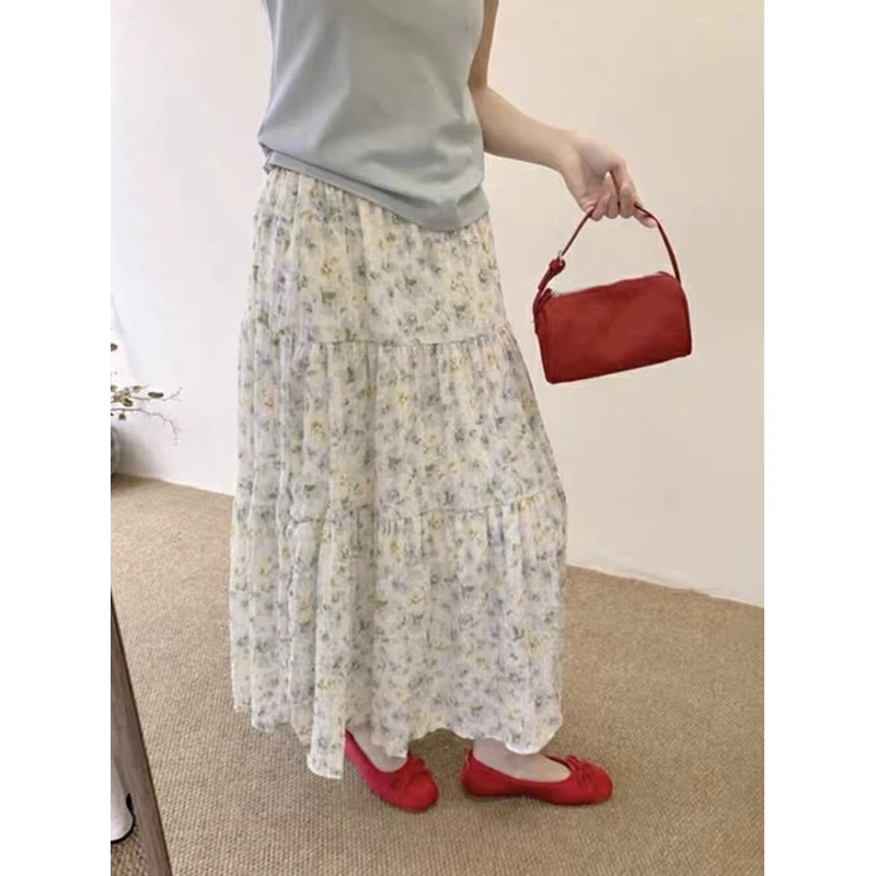 【油画少女】法式浪漫温柔松紧高腰碎花蛋糕裙45588 有里衬裙长84