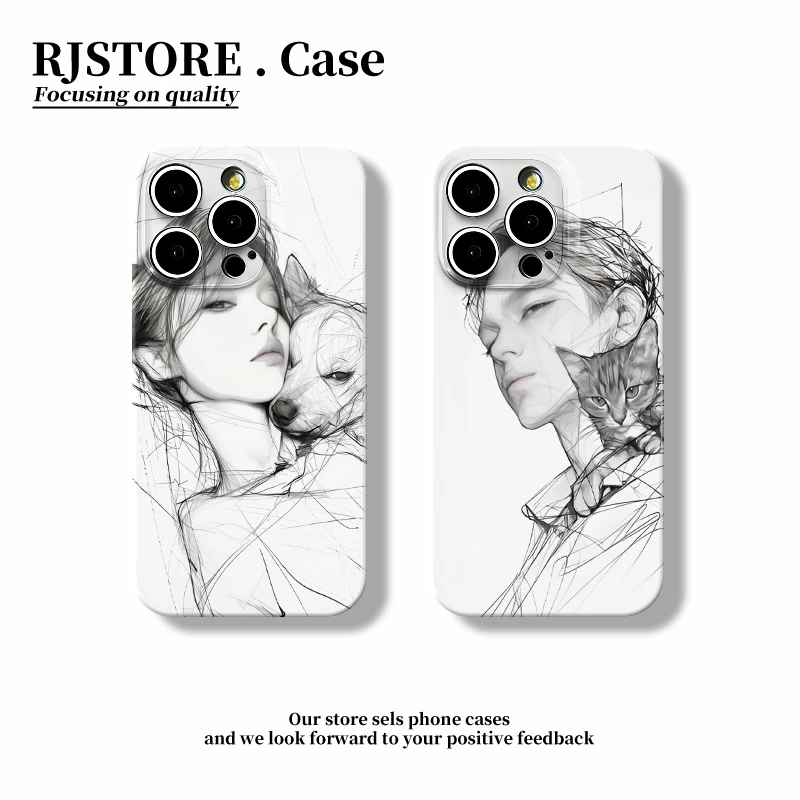 奥菲顿素描小狗女孩适用iphone1615菲林手机壳华为vivo小米oppo套