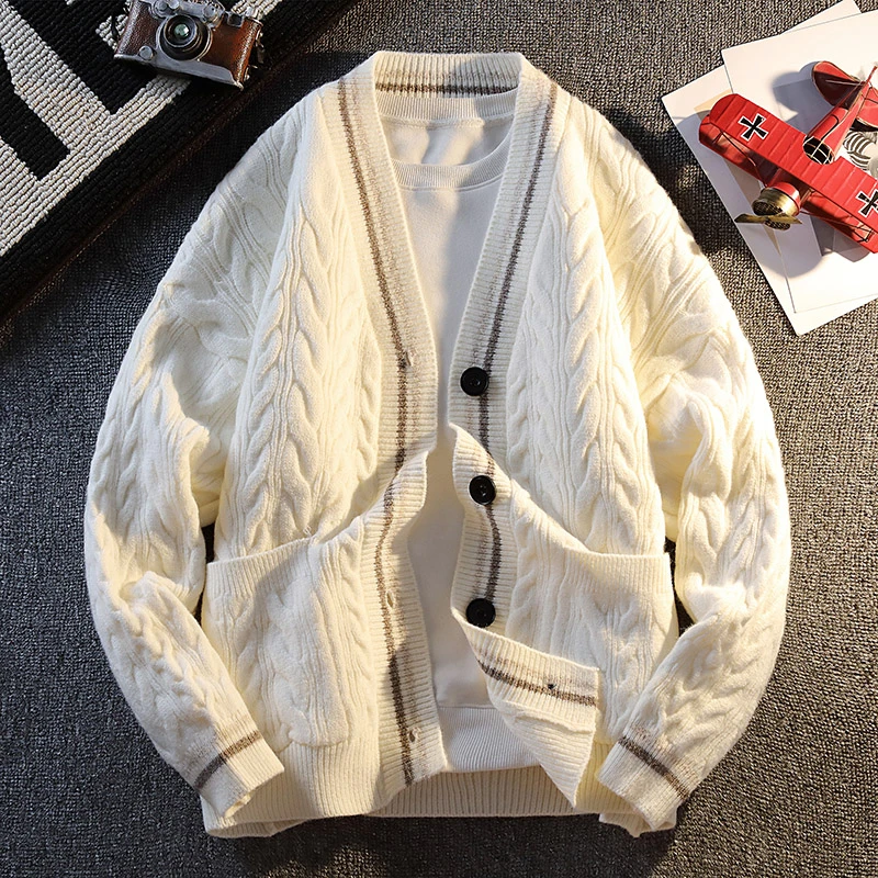 2025秋季新款毛衣外套男士时尚提花V领针织开衫休闲轻奢男装上衣