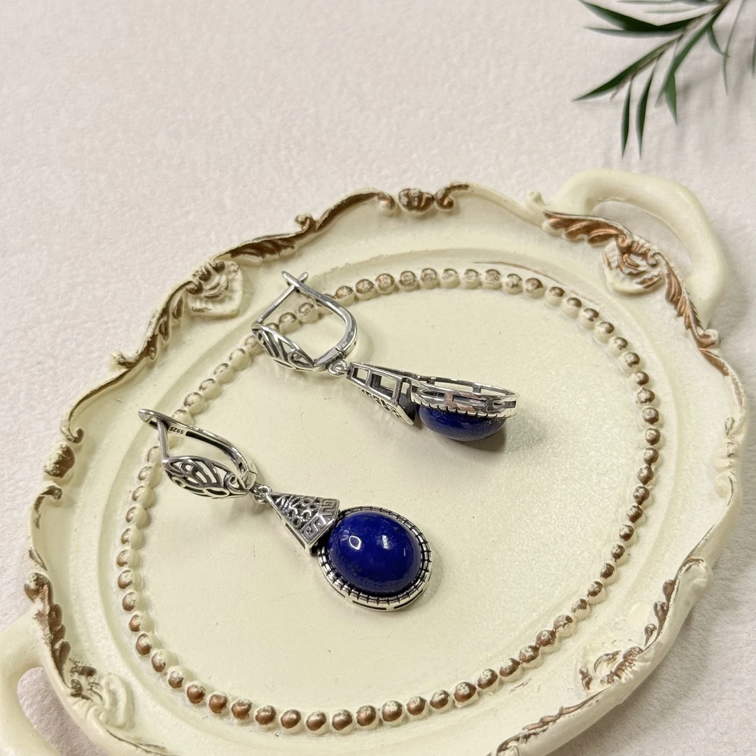 【六六中古】孤品复古青金石s925耳饰ty1961