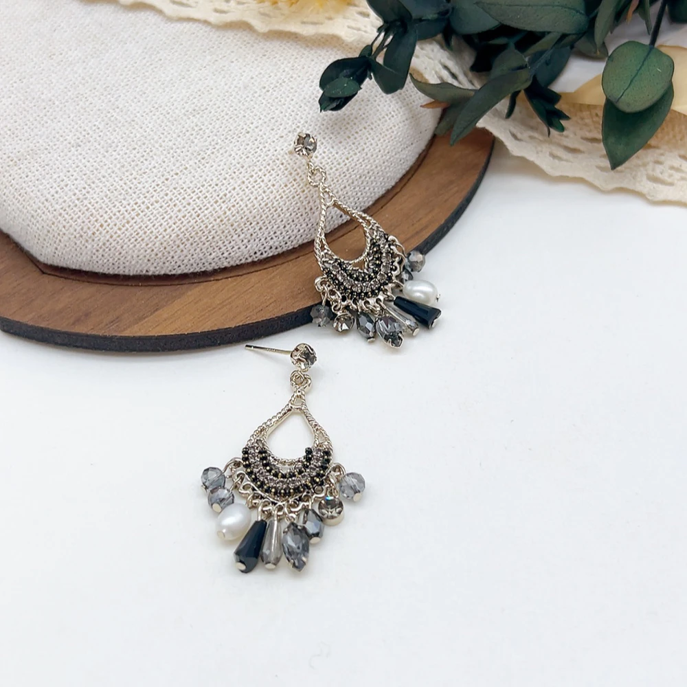 铜合金仿水晶耳饰 银针 02923 好啊商店 镂空水滴耳坠