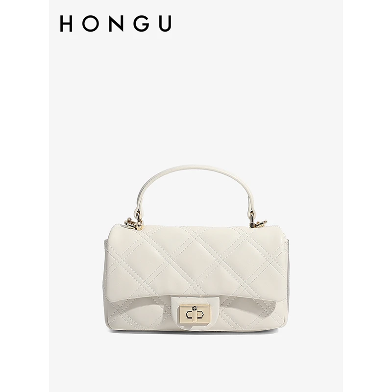 HONGU/红谷时尚新款轻奢小香风女士单肩小金球菱格包方胖子包5417