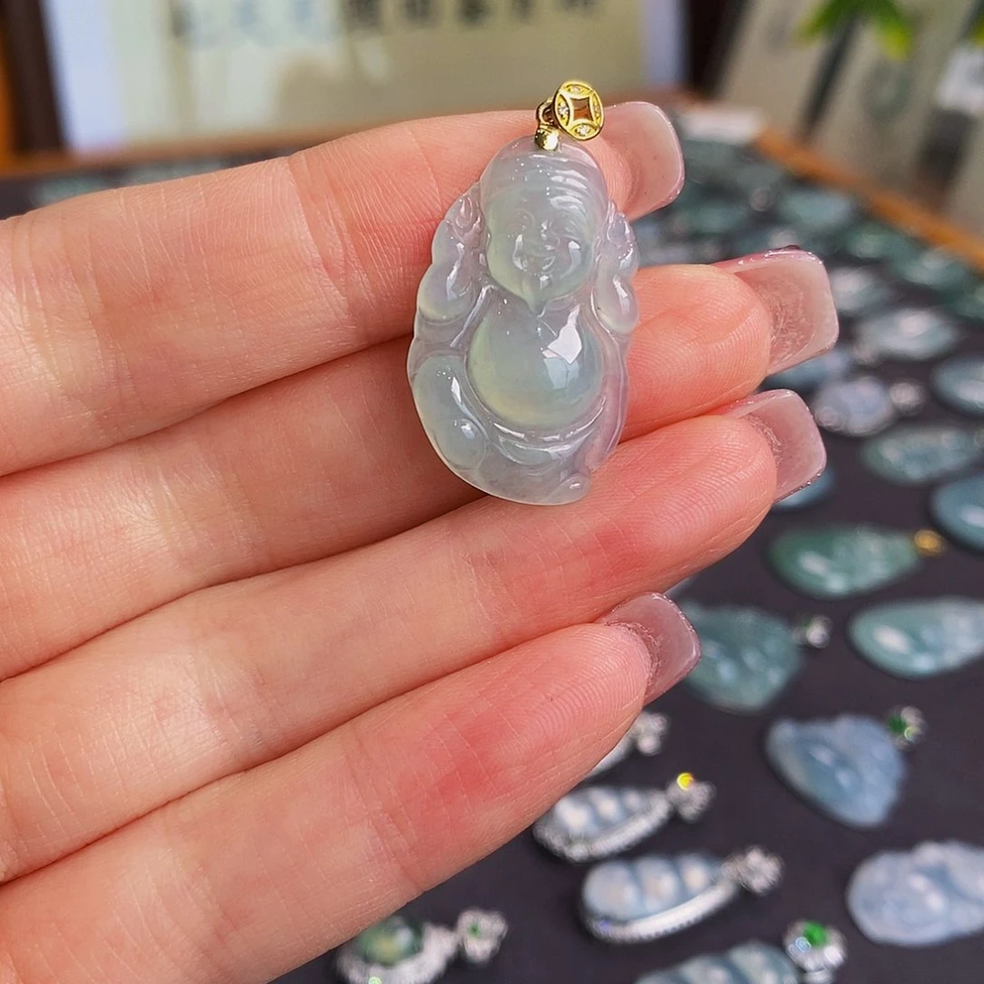 翡翠18K金镶嵌吊坠(赠链)天然缅甸翡翠吊坠