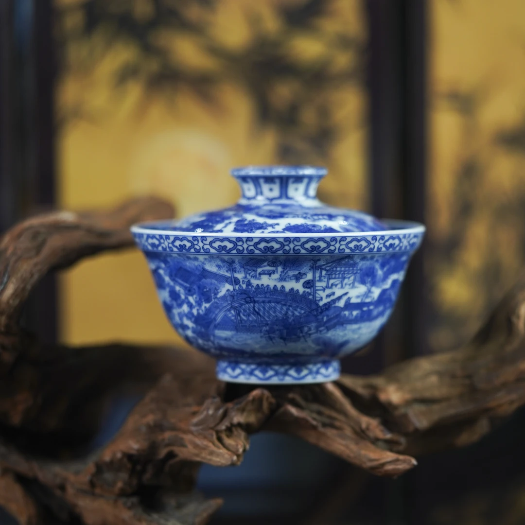 (精选）墨尚观山青花清明上河图盖碗景德镇陶瓷高端茶具