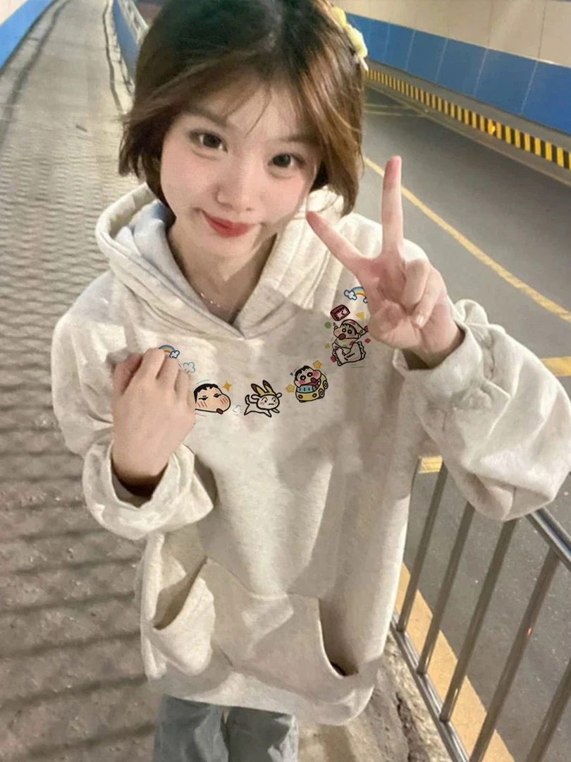 秋冬超好看小新原版刺绣卫衣女韩系洋气独特别致加厚保暖连帽上衣