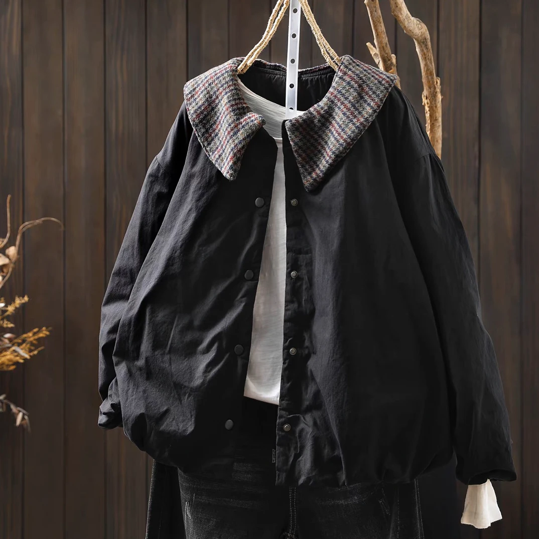 黑色棉衣女款爆款2025新款冬季女小个子可拆卸领洋气减龄轻薄棉袄