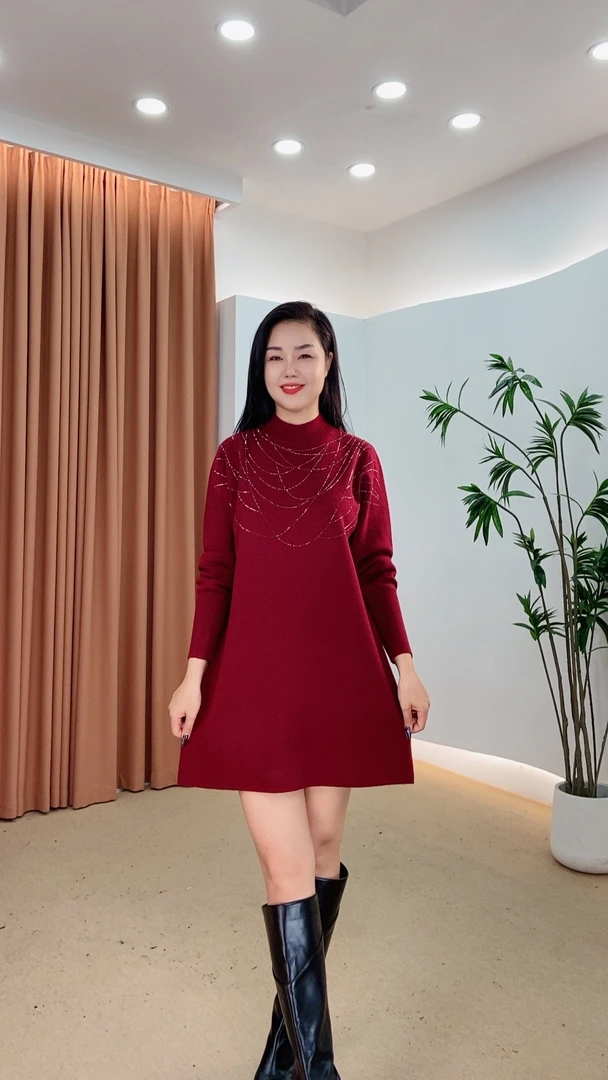 442时尚网红百搭显瘦秋冬针织连衣裙提花不褪色高弹力新中式