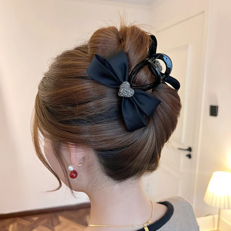 黑色蝴蝶结爱心抓夹发夹2025新款后脑勺高级感盘发发饰夹子头饰女