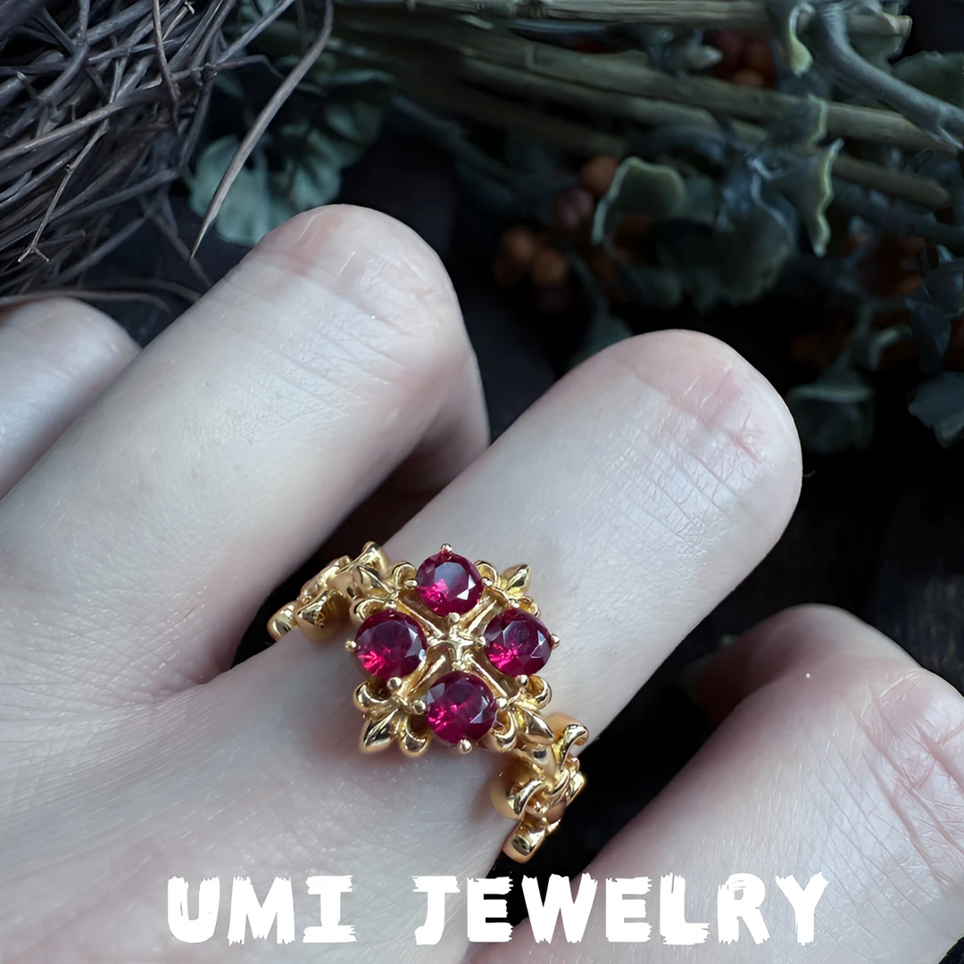 925银合成锆石戒指 UMI家·轻珠宝复古宫廷红色鸢尾花戒指精致高级