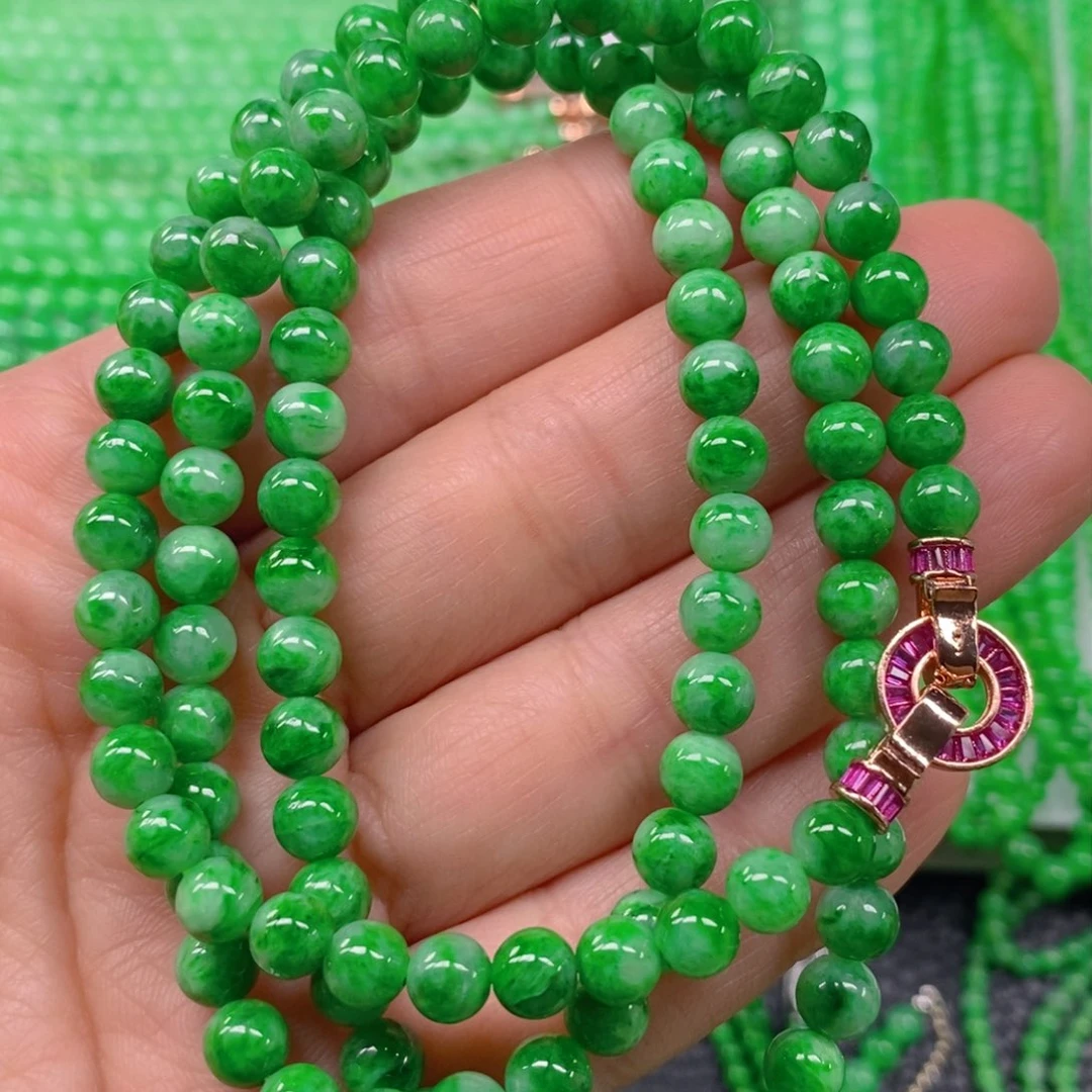 翡翠颈饰未镶嵌辣阳绿项链6m' m