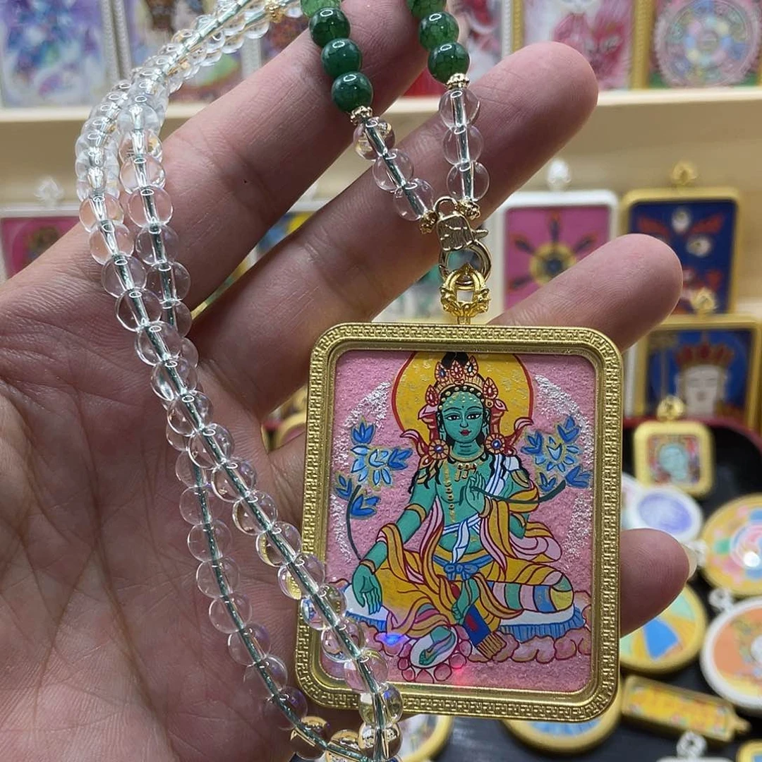 吊坠丰聚手绘绿度母