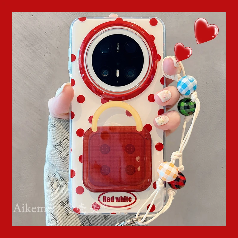 适用华为mate70pro+手机壳波点纽扣Mate60pro+手提包镜面支架链条