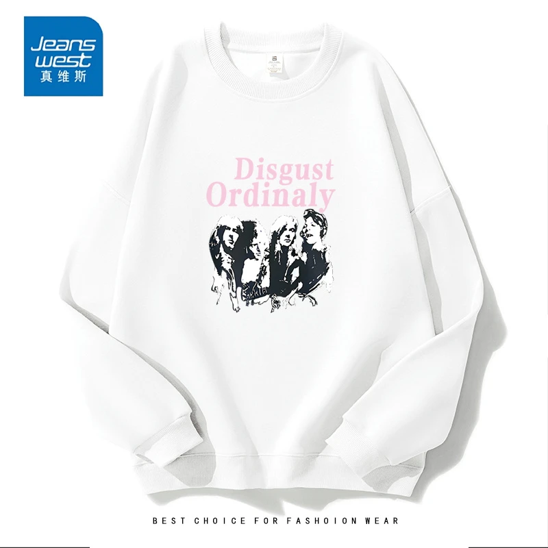 真维斯秋冬新款男女同款ins印花套头卫衣宽松百搭潮流打底上衣