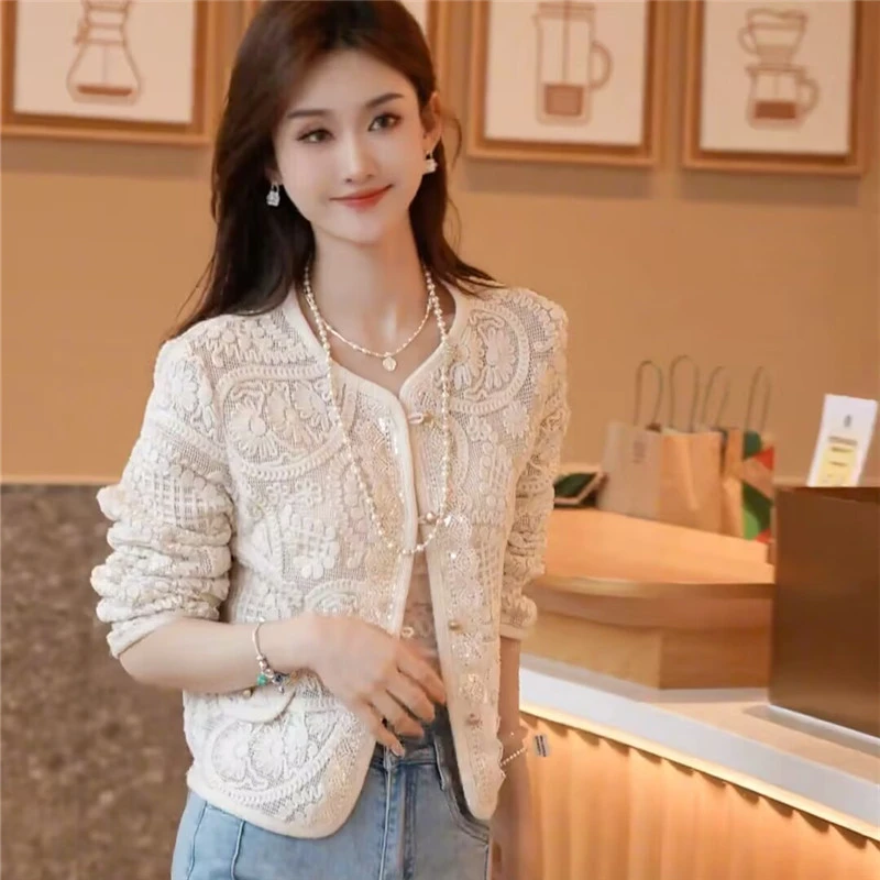 2025春款圆领法式重工蕾丝长袖外套薄款小香风外套新款