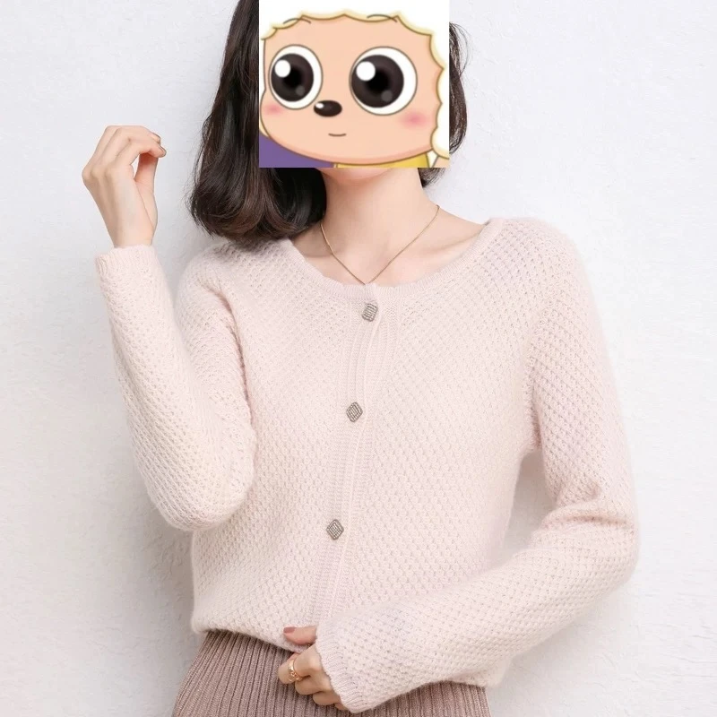 100%牦牛绒|藏地软黄金 菠萝针织女开衫宽松长袖外穿23009