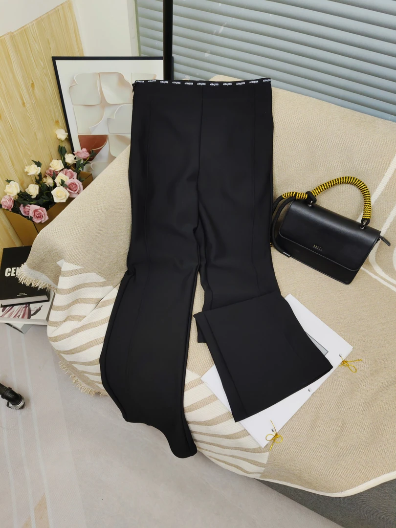 双色黑白夏季高腰长裤微喇裤休闲裤轻奢时尚老钱风