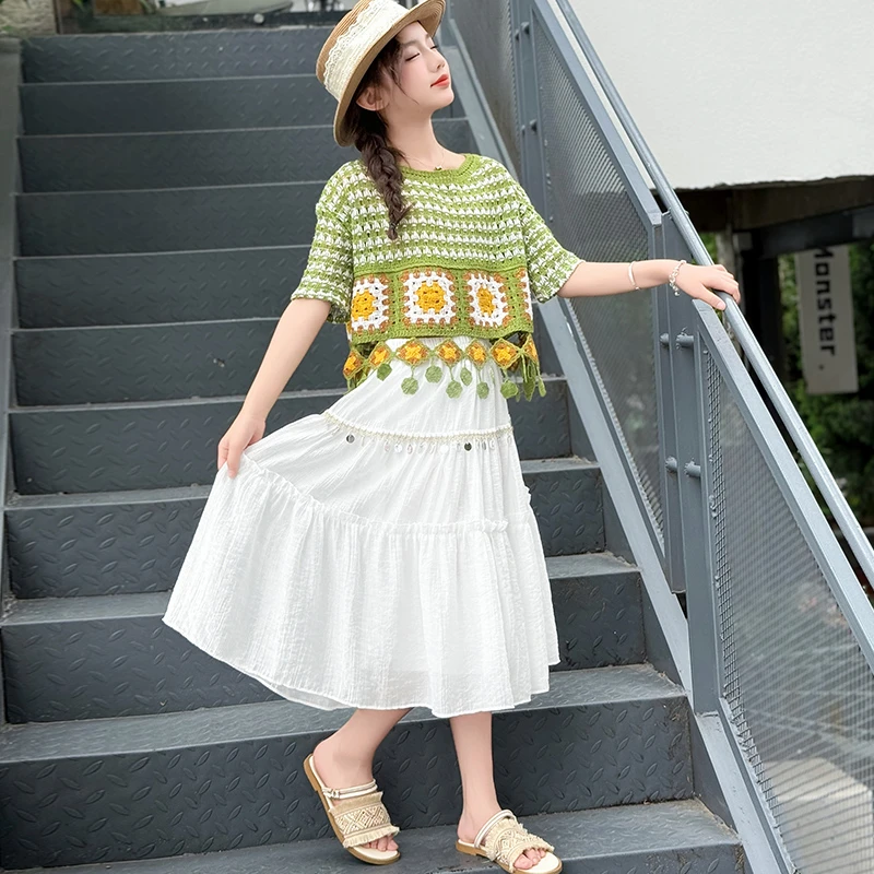 女童夏装半身裙套装2025新款夏季时尚洋气连衣裙儿童公主裙两件套