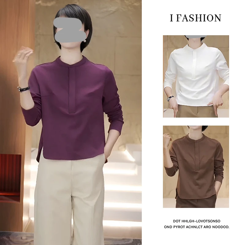 设计感圆领长袖t恤女士2026年春秋新款韩版时尚宽松遮肉显瘦上衣