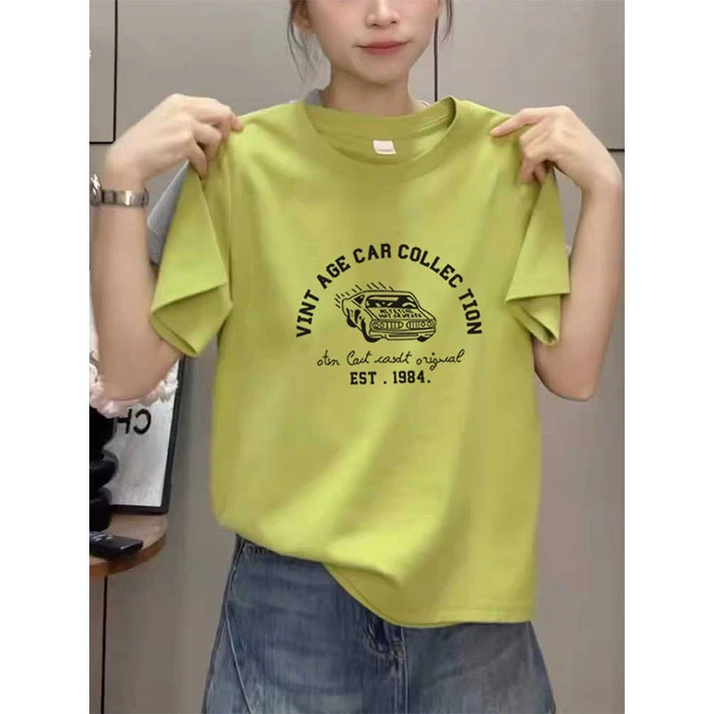 2025夏季爆款绿色减龄洋气上衣正肩短袖T恤女装韩版时尚百搭体恤