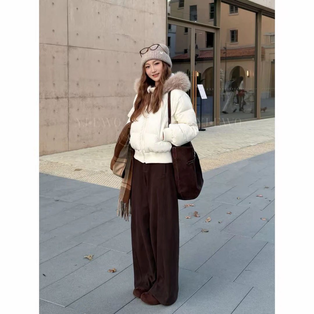 【小爽小个子】冬季时尚百搭保暖休闲韩版毛绒连帽棉服-1209